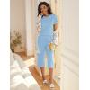 Ekouaer Women’s Sleepwear Capri Pajama Sets Short Sleeve Two-Piece Pjs V Neck Tops & Capri Pants with Pockets S-3XL(Blue)