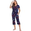 Ekouaer Women’s Sleepwear Capri Pajama Sets Short Sleeve Two-Piece Pjs V Neck Tops & Capri Pants with Pockets S-3XL(Blue America Stars)