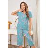 Ekouaer Women’s Sleepwear Capri Pajama Sets Short Sleeve Two-Piece Pjs V Neck Tops & Capri Pants with Pockets S-3XL(Blue Green Small Flowers)