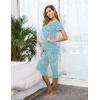 Ekouaer Women’s Sleepwear Capri Pajama Sets Short Sleeve Two-Piece Pjs V Neck Tops & Capri Pants with Pockets S-3XL(Blue Green Small Flowers)
