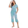 Ekouaer Women’s Sleepwear Capri Pajama Sets Short Sleeve Two-Piece Pjs V Neck Tops & Capri Pants with Pockets S-3XL(Blue Green Small Flowers)
