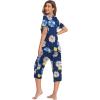 Ekouaer Women’s Sleepwear Capri Pajama Sets Short Sleeve Two-Piece Pjs V Neck Tops & Capri Pants with Pockets S-3XL(Blue Khaki Flowers)