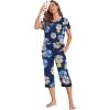 Ekouaer Women’s Sleepwear Capri Pajama Sets Short Sleeve Two-Piece Pjs V Neck Tops & Capri Pants with Pockets S-3XL(Blue Khaki Flowers)