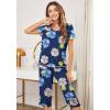 Ekouaer Women’s Sleepwear Capri Pajama Sets Short Sleeve Two-Piece Pjs V Neck Tops & Capri Pants with Pockets S-3XL(Blue Khaki Flowers)