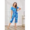 Ekouaer Women’s Sleepwear Capri Pajama Sets Short Sleeve Two-Piece Pjs V Neck Tops & Capri Pants with Pockets S-3XL(Blue Petals)