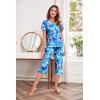 Ekouaer Women’s Sleepwear Capri Pajama Sets Short Sleeve Two-Piece Pjs V Neck Tops & Capri Pants with Pockets S-3XL(Blue Petals)