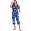 Ekouaer Women’s Sleepwear Capri Pajama Sets Short Sleeve Two-Piece Pjs V Neck Tops & Capri Pants with Pockets S-3XL(Blue Stars)