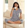 Ekouaer Women’s Sleepwear Capri Pajama Sets Short Sleeve Two-Piece Pjs V Neck Tops & Capri Pants with Pockets S-3XL(Gray Coffee Cups)