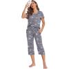 Ekouaer Women’s Sleepwear Capri Pajama Sets Short Sleeve Two-Piece Pjs V Neck Tops & Capri Pants with Pockets S-3XL(Gray Coffee Cups)