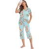 Ekouaer Women’s Sleepwear Capri Pajama Sets Short Sleeve Two-Piece Pjs V Neck Tops & Capri Pants with Pockets S-3XL(Green Flowers)