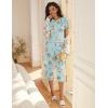 Ekouaer Women’s Sleepwear Capri Pajama Sets Short Sleeve Two-Piece Pjs V Neck Tops & Capri Pants with Pockets S-3XL(Green Little Flowers)