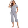 Ekouaer Women’s Sleepwear Capri Pajama Sets Short Sleeve Two-Piece Pjs V Neck Tops & Capri Pants with Pockets S-3XL(Grey Stars)