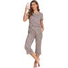 Ekouaer Women’s Sleepwear Capri Pajama Sets Short Sleeve Two-Piece Pjs V Neck Tops & Capri Pants with Pockets S-3XL(Leopard)