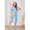 Ekouaer Women’s Sleepwear Capri Pajama Sets Short Sleeve Two-Piece Pjs V Neck Tops & Capri Pants with Pockets S-3XL(Light Blue Sunflowers)