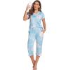 Ekouaer Women’s Sleepwear Capri Pajama Sets Short Sleeve Two-Piece Pjs V Neck Tops & Capri Pants with Pockets S-3XL(Light Blue Sunflowers)