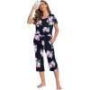 Ekouaer Women’s Sleepwear Capri Pajama Sets Short Sleeve Two-Piece Pjs V Neck Tops & Capri Pants with Pockets S-3XL(Navy Flowers)
