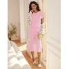 Ekouaer Women’s Sleepwear Capri Pajama Sets Short Sleeve Two-Piece Pjs V Neck Tops & Capri Pants with Pockets S-3XL(Pink)