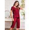 Ekouaer Women’s Sleepwear Capri Pajama Sets Short Sleeve Two-Piece Pjs V Neck Tops & Capri Pants with Pockets S-3XL(Red Christmas Plaid)