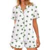 Ekouaer Button Up Pajamas Set for Women Short Sleeve Ribbed Knit Sleepwear 2 Piece Pjs Shorts Set(Cactus)