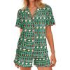 Ekouaer Button Up Pajamas Set for Women Short Sleeve Ribbed Knit Sleepwear 2 Piece Pjs Shorts Set(Christmas Green)