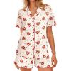 Ekouaer Button Up Pajamas Set for Women Short Sleeve Ribbed Knit Sleepwear 2 Piece Pjs Shorts Set(Christmas Teddy)