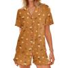 Ekouaer Button Up Pajamas Set for Women Short Sleeve Ribbed Knit Sleepwear 2 Piece Pjs Shorts Set(Doughnut Teddy)