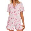 Ekouaer Button Up Pajamas Set for Women Short Sleeve Ribbed Knit Sleepwear 2 Piece Pjs Shorts Set(Flamingos)