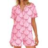 Ekouaer Button Up Pajamas Set for Women Short Sleeve Ribbed Knit Sleepwear 2 Piece Pjs Shorts Set(Pink-bow Tie)