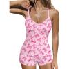 Ekouaer Ribbed Cami Pajamas Set 2 Piece Rib Knit Camisoles Pjs Racerback Tank Top with Shorts Lounge Sets for Women(Pink Bow)