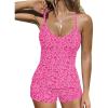 Ekouaer Ribbed Cami Pajamas Set 2 Piece Rib Knit Camisoles Pjs Racerback Tank Top with Shorts Lounge Sets for Women(Pink Leopard)