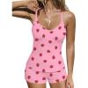 Ekouaer Ribbed Cami Pajamas Set 2 Piece Rib Knit Camisoles Pjs Racerback Tank Top with Shorts Lounge Sets for Women(Pink Strawberry)