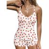 Ekouaer Ribbed Cami Pajamas Set 2 Piece Rib Knit Camisoles Pjs Racerback Tank Top with Shorts Lounge Sets for Women(Strawberry)