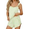 Ekouaer Womens Pajama Sets Ruffle Cami Top and Shorts 2 Piece Lounge Set Sleepwear, Summer Comfy Cute Bridal Pajama for Women(Gingham Green)