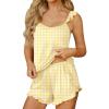 Ekouaer Womens Pajama Sets Ruffle Cami Top and Shorts 2 Piece Lounge Set Sleepwear, Summer Comfy Cute Bridal Pajama for Women(Gingham Yellow)