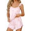 Ekouaer Womens Pajama Sets Ruffle Cami Top and Shorts 2 Piece Lounge Set Sleepwear, Summer Comfy Cute Bridal Pajama for Women(Wine Glass)