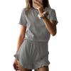 Ekouaer Womens Ribbed Knit Pajama Sets 2 Piece Short Sleeve Pjs Cute Pajamas Ruffle Lounge Sets Soft Sleepwear Set S-XXL(Light Grey)