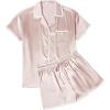 Ekouaer Womens Silk Pajama Sets 2 Piece Satin Pj Set Button Down Shirt and Shorts Lounge Sets Classic with Pockets(Champagne)