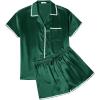 Ekouaer Womens Silk Pajama Sets 2 Piece Satin Pj Set Button Down Shirt and Shorts Lounge Sets Classic with Pockets(Green)