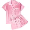 Ekouaer Womens Silk Pajama Sets 2 Piece Satin Pj Set Button Down Shirt and Shorts Lounge Sets Classic with Pockets(Pink)