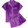 Ekouaer Womens Silk Pajama Sets 2 Piece Satin Pj Set Button Down Shirt and Shorts Lounge Sets Classic with Pockets(Purple)