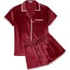 Ekouaer Womens Silk Pajama Sets 2 Piece Satin Pj Set Button Down Shirt and Shorts Lounge Sets Classic with Pockets(Red)