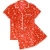 Ekouaer Womens Silk Pajama Sets 2 Piece Satin Pj Set Button Down Shirt and Shorts Lounge Sets Classic with Pockets(Red Christmas Trees)