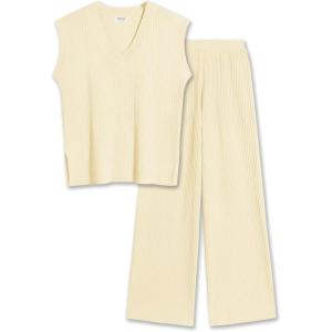 Ekouaer Lounge Sets for Women 2 Piece Outfits Knit Sweater Vest Lounge Pants Casual Matching Loungewear Set(Beige)