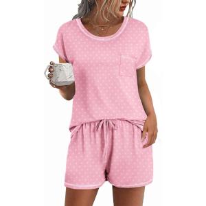 Ekouaer Pajama Set for Women Short Sleeve Tops and Shorts Set 2 Piece Pjs Classic Loungewear with Pockets(Pink Dot)
