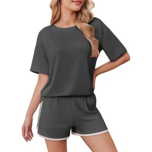 Ekouaer Soft Pajamas set for Women Loose Lounge Set Crew Neck T-Shirts Top and Sport Shorts Tracksuit with Pockets(Dark Gray)