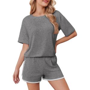 Ekouaer Soft Pajamas set for Women Loose Lounge Set Crew Neck T-Shirts Top and Sport Shorts Tracksuit with Pockets(Dim Gray)