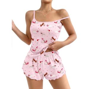 Ekouaer Womens Cami Pajama Sets 2 Piece Cute Print Pjs Soft Tank Top & Elastic Waist Shorts Camisole Lounge Set(Pink Dogs)