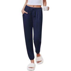 Ekouaer Womens Jogger Pajamas Pants Comfy Long Lounge Bottom,Drawstring Elastic Waist Sleep Pants with Pockets(Navy Blue)