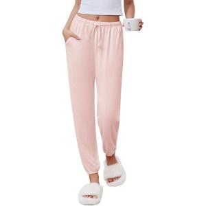 Ekouaer Womens Jogger Pajamas Pants Comfy Long Lounge Bottom,Drawstring Elastic Waist Sleep Pants with Pockets(Pink)