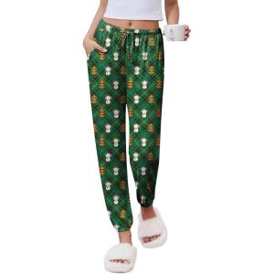Ekouaer Womens Jogger Pajamas Pants Comfy Long Lounge Bottom,Drawstring Elastic Waist Sleep Pants with Pockets(Teddy Plaid Green)